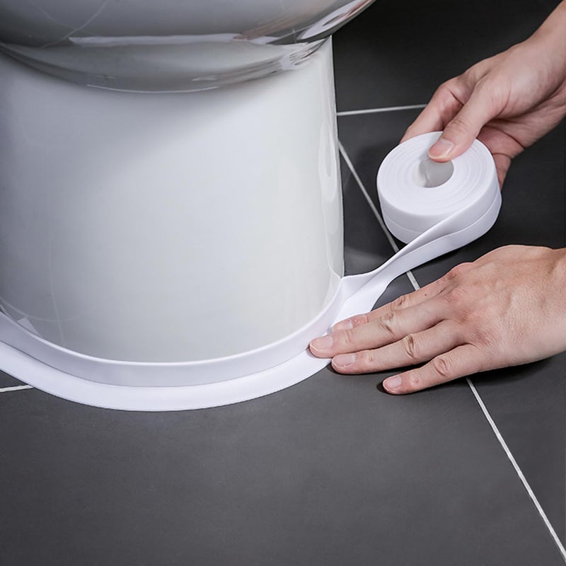 Linlyda White Caulk Tape for Bath & Kitchen, 1.5''x10.5FT PVC Self Adhesive Caulk Strip Waterproof Caulking Sealing Strip Tape for Toilet Base, Bathroom Shower Sink Edge Protector - Image 1